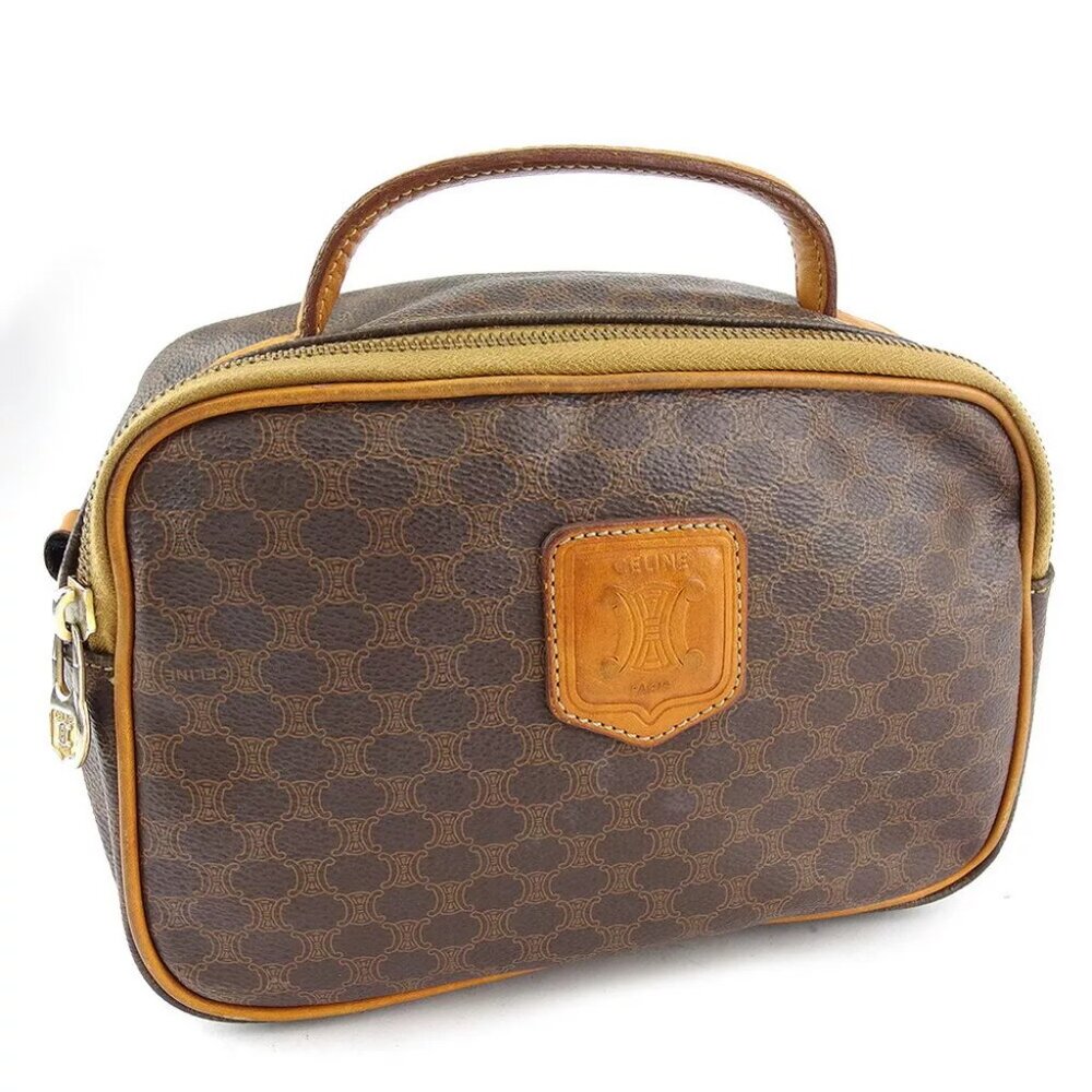 CELINE Handbag Macadam Beige PVC ?~ Leather Authentic